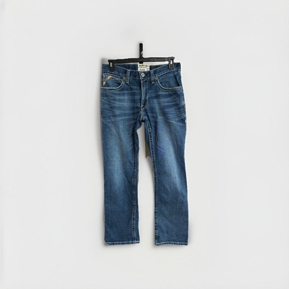 Ariat relaxed boot cut M4 31/34 mens JEANS designer denim cowboy stitch EUC P53